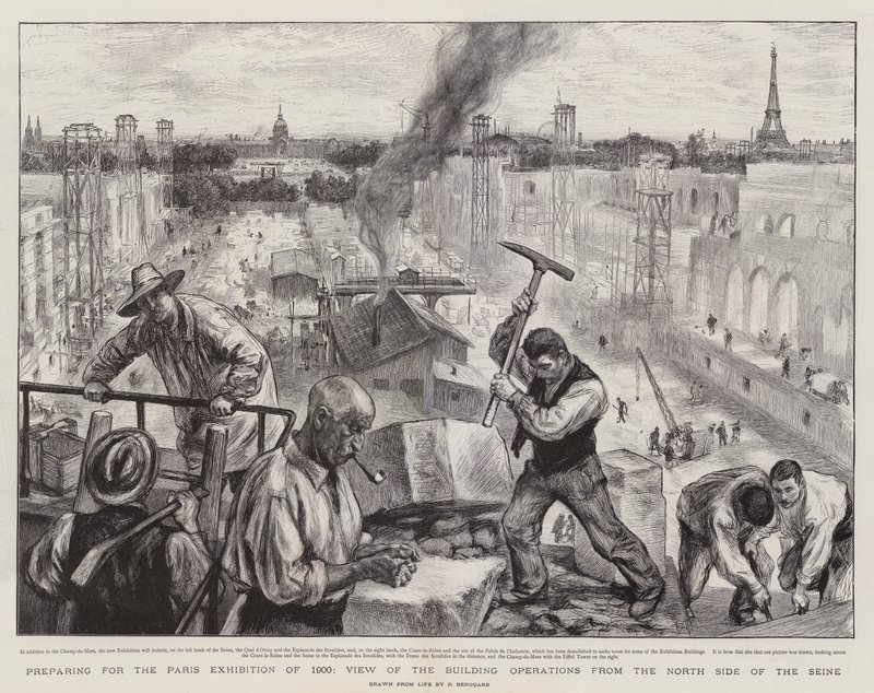 Valmistautuminen vuoden 1900 Pariisin näyttelyyn, Näkymä rakennustoiminnasta Seinen pohjoispuolelta tekijältä Charles Paul Renouard