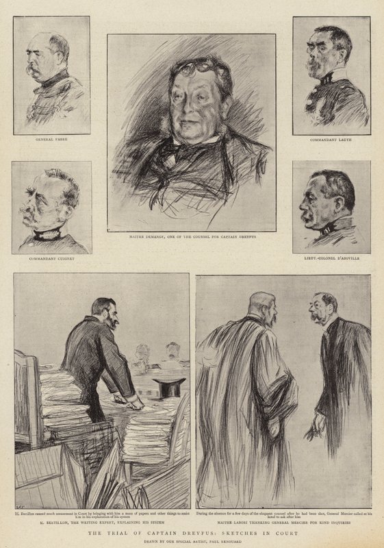 Kapteeni Dreyfusin oikeudenkäynti Rennesissä, Sketches in Court tekijältä Charles Paul Renouard