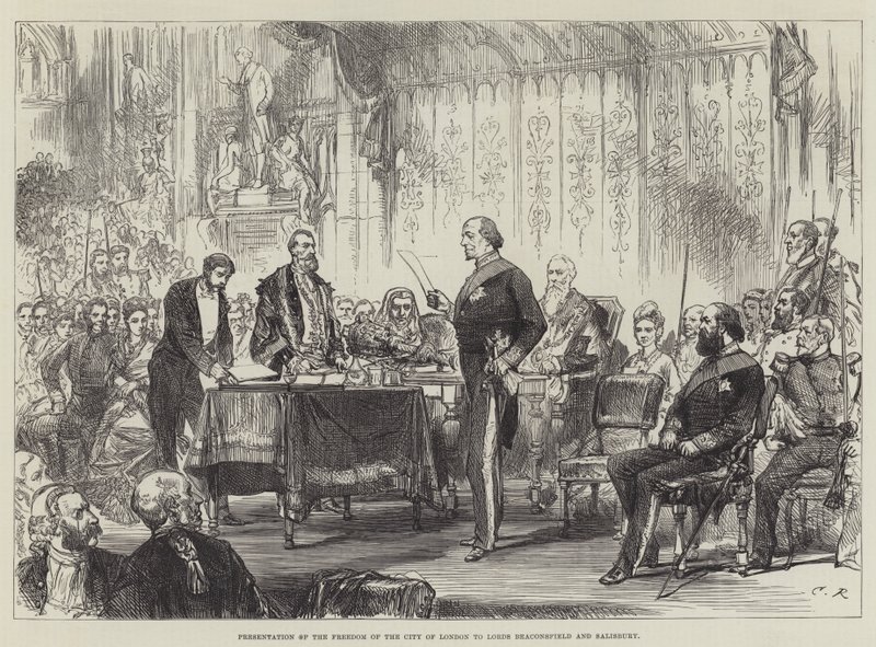 Lontoon Cityn vapauden esittely Lords Beaconsfieldille ja Salisburylle tekijältä Sir John Charles Robinson