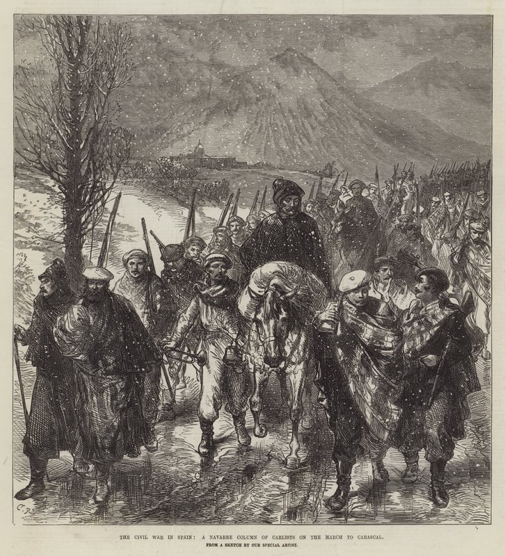 Sisällissota Espanjassa, Navarran karlistien pylväs marssilla Carascaliin tekijältä Sir John Charles Robinson
