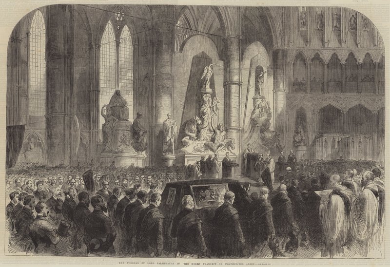 Lord Palmerstonin hautajaiset Westminster Abbeyn pohjoisosassa tekijältä Sir John Charles Robinson