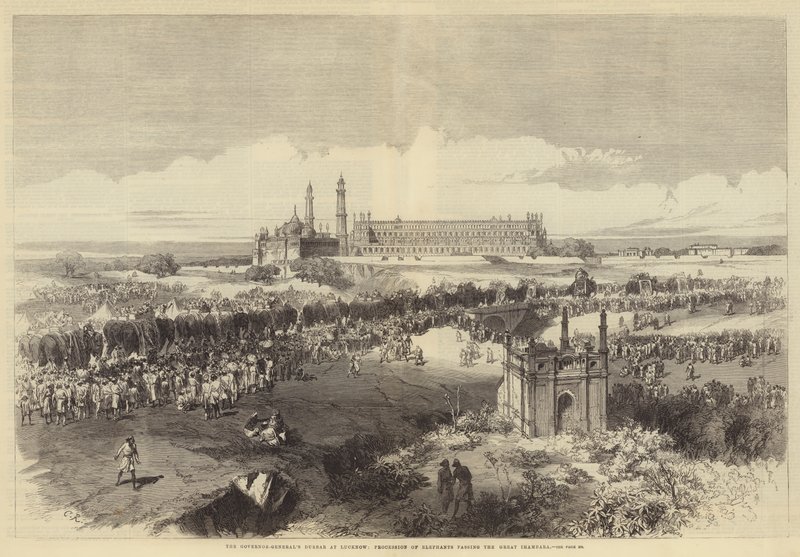 Kenraalikuvernöörin Durbar Lucknowissa, Elefanttien kulkue Suuren Imambaran ohi tekijältä Sir John Charles Robinson