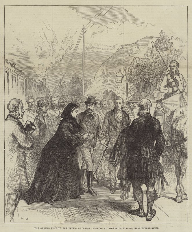 Kuningattaren vierailu Walesin prinssin luona, saapuminen Wolfertonin asemalle, lähellä Sandringhamia tekijältä Sir John Charles Robinson