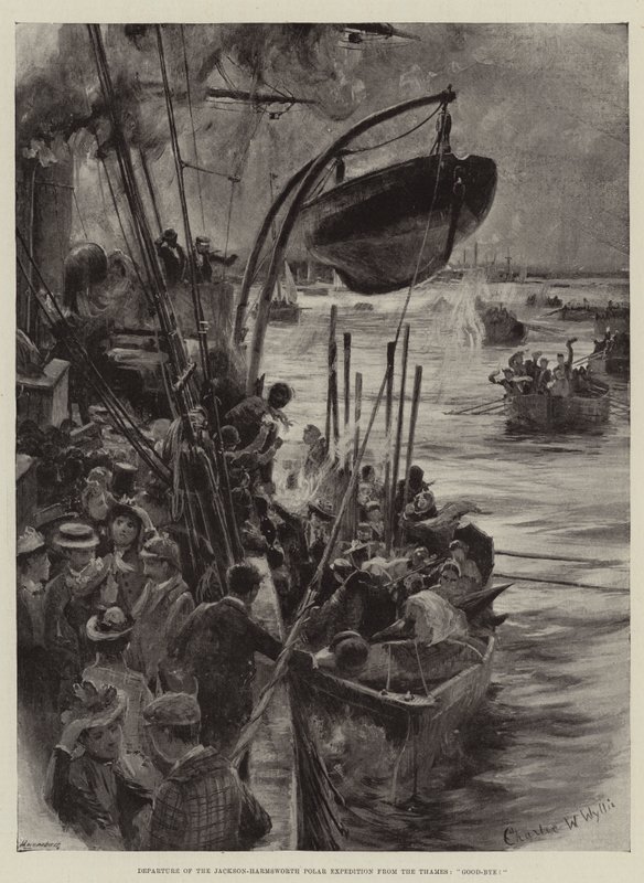 Jackson-Harmsworth Polar Expedition lähtö Thamesista, näkemiin! tekijältä Charles William Wyllie