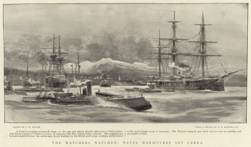 Tarkkailija katsoi, Naval Maneuvers off Canea tekijältä Charles William Wyllie