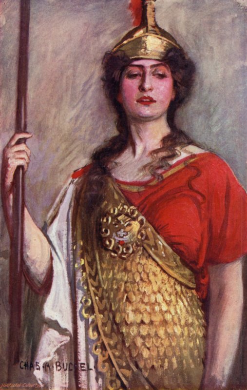 Pallas Athene, neiti Constance Collier (väri litho) tekijältä Charles A. Buchel