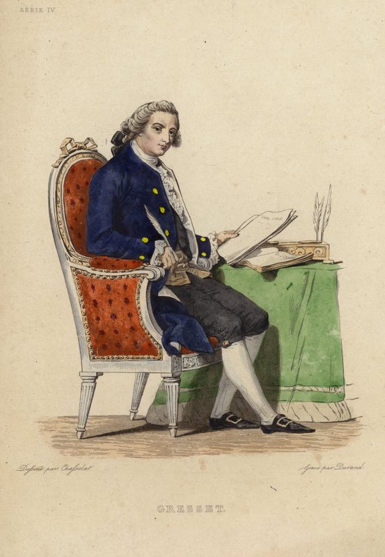 Jean Baptiste Gressetin muotokuva (värikaiverrus) tekijältä Charles Abraham Chasselat