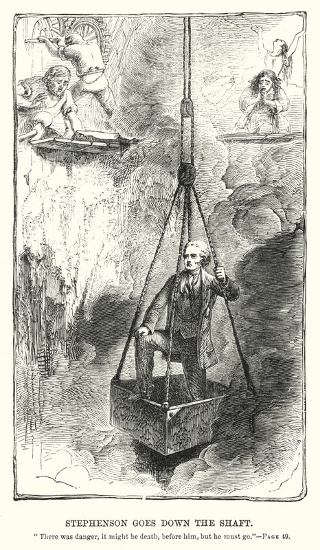 Stephenson laskeutuu akseliin (kaiverrus) tekijältä Charles Altamont Doyle