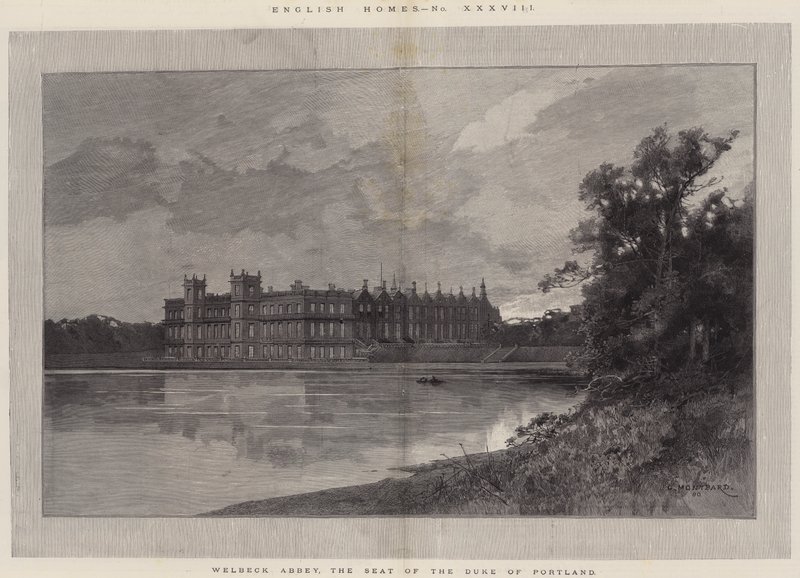 English Homes, Welbeck Abbey, Portlandin herttuan kotipaikka tekijältä Charles Auguste Loye