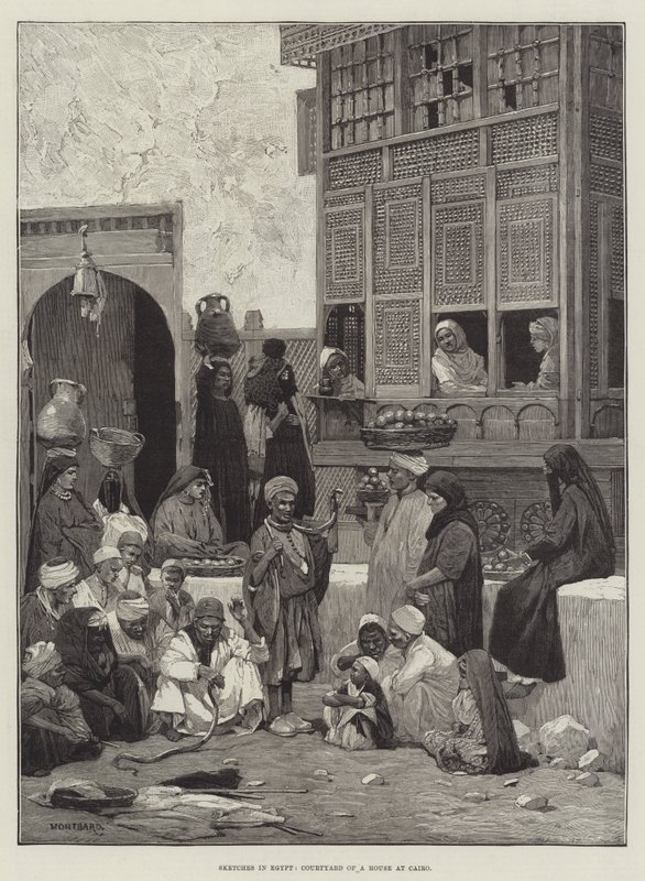 Luonnokset Egyptissä, talon piha Kairossa tekijältä Charles Auguste Loye