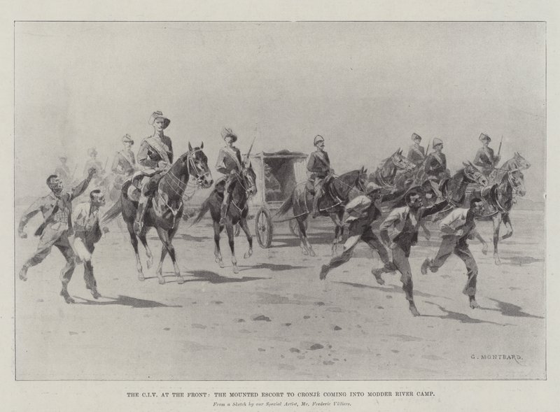 CIV edessä, Mounted Escort Cronjeen tulossa Modder River Campiin tekijältä Charles Auguste Loye