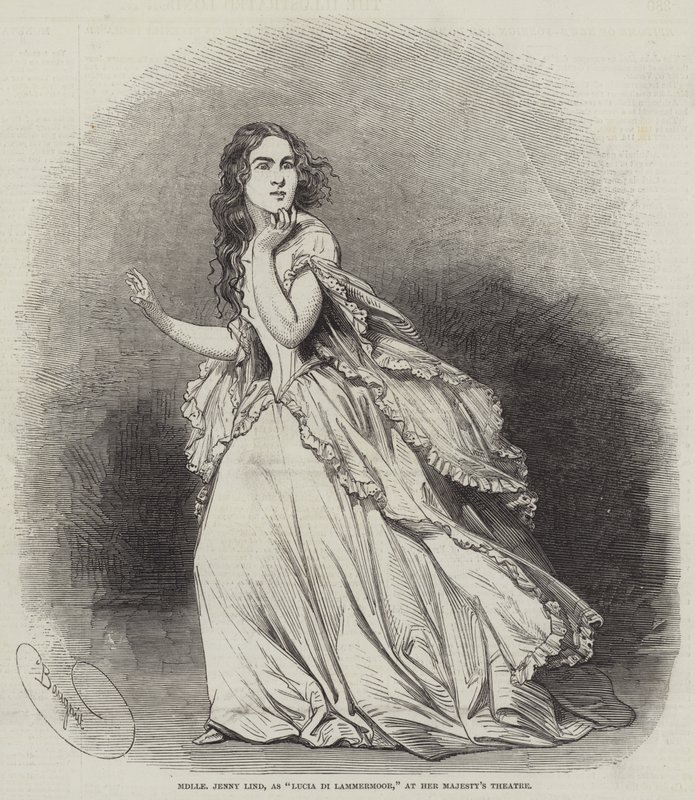 Mademoiselle Jenny Lind Lucia di Lammermoorina Hänen Majesteettinsa teatterissa tekijältä Charles Baugniet