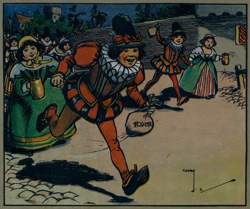 Tytöt ja pojat tulevat ulos leikkimään (väri litho) tekijältä Charles Crombie