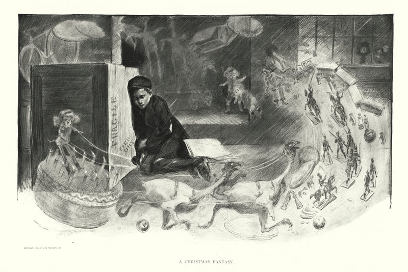 Joulufantasia (litografia) tekijältä Charles Dana Gibson