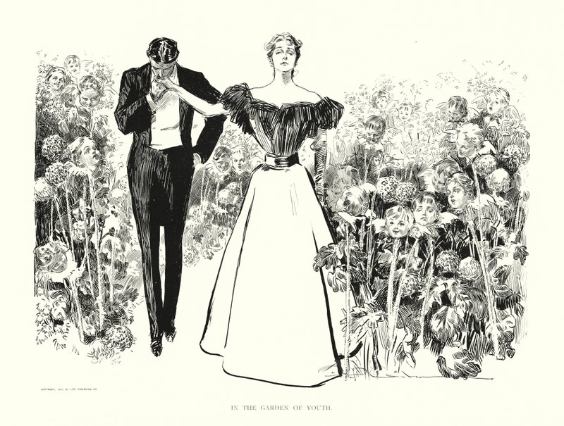 Nuoruuden puutarhassa (litografia) tekijältä Charles Dana Gibson