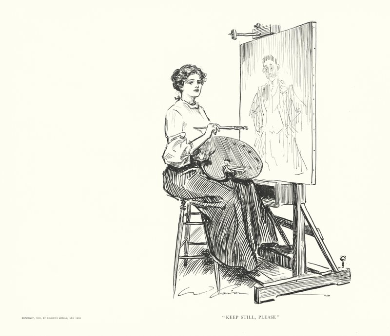 "Pysy paikallasi" (litografia) tekijältä Charles Dana Gibson