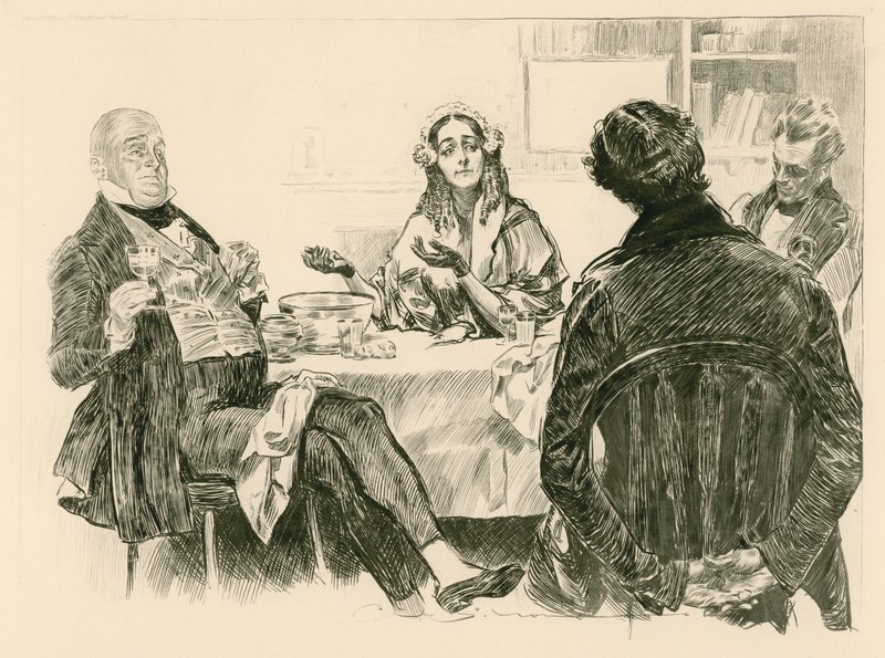 Herra ja rouva Micawber, David Copperfield ja Traddles tekijältä Charles Dana Gibson