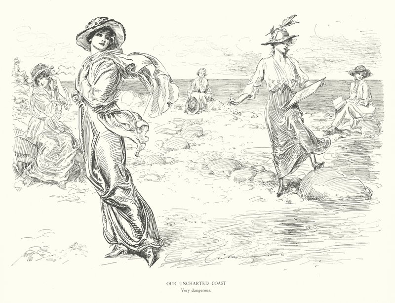 Kartoittamaton rannikkomme, erittäin vaarallinen (litografia) tekijältä Charles Dana Gibson