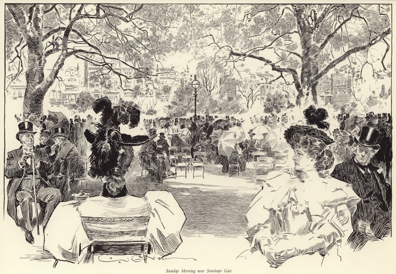 Sunnuntai aamu, lähellä Stanhope Gatea, Hyde Park tekijältä Charles Dana Gibson