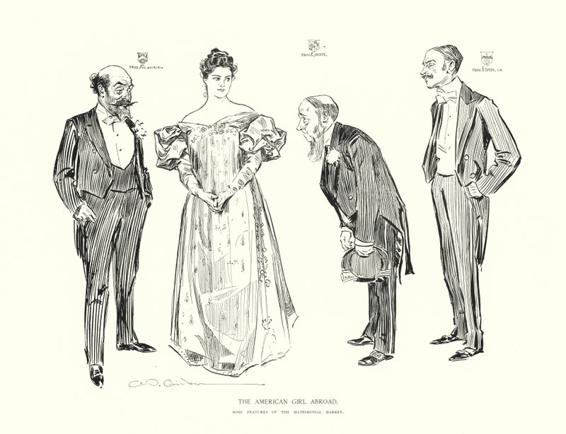 Amerikkalainen tyttö ulkomailla (litografia) tekijältä Charles Dana Gibson