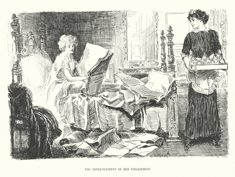 Kihlauksesta ilmoittaminen (litografia) tekijältä Charles Dana Gibson