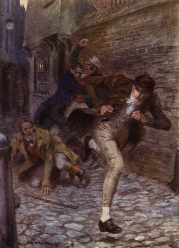 Kuvitus Jeffery Farnolin teokselle The Amateur Gentleman (värilitho) tekijältä Charles Edmund (after) Brock