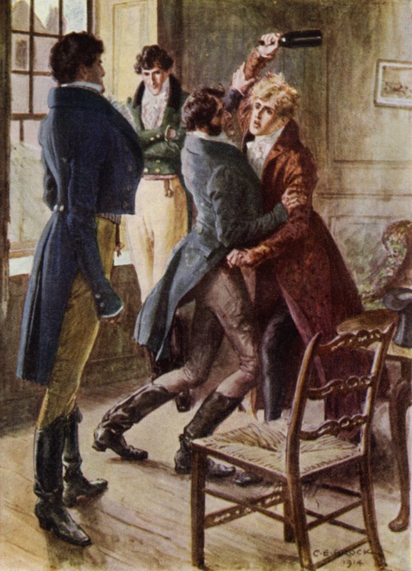 Kuvitus Jeffery Farnolin teokselle The Amateur Gentleman (värilitho) tekijältä Charles Edmund (after) Brock