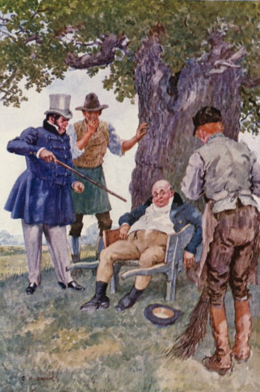 Charles Dickensin The Pickwick Papers -kirjan kuvitus (värilitografia). tekijältä Charles Edmund (after) Brock