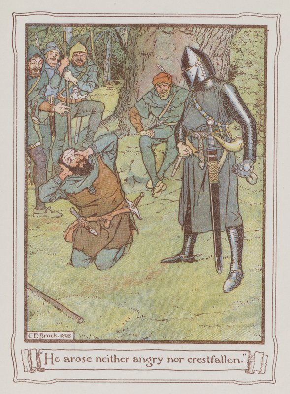 Sir Walter Scottin kuvitus Ivanhoelle (värinen lito) tekijältä Charles Edmund Brock