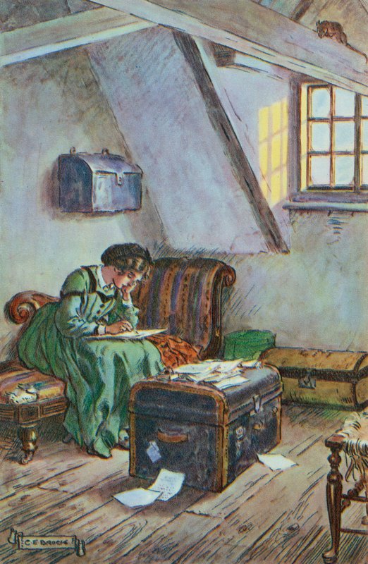 Louisa M Alcottin kuvitus pienille naisille tekijältä Charles Edmund Brock