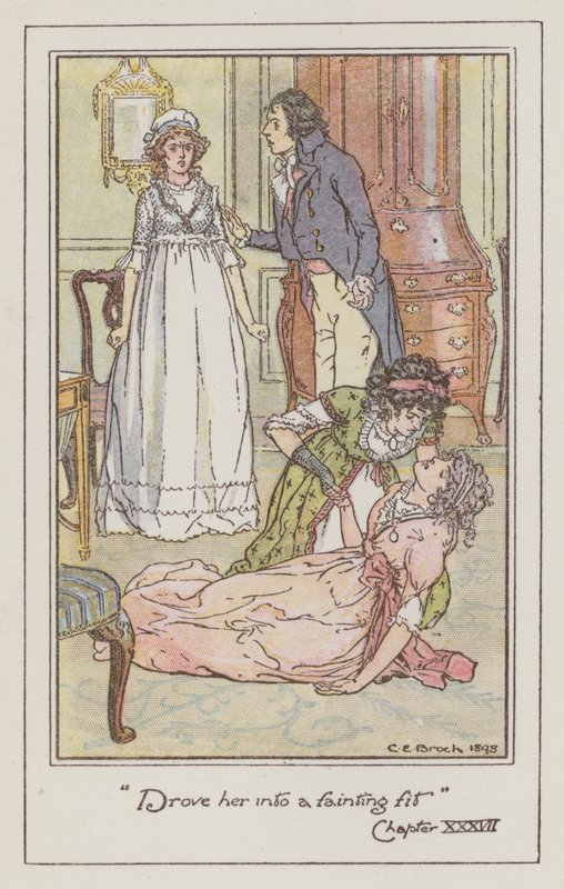 Jane Austenin kuvitus Sense and Sensibilitylle (värilitho) tekijältä Charles Edmund Brock
