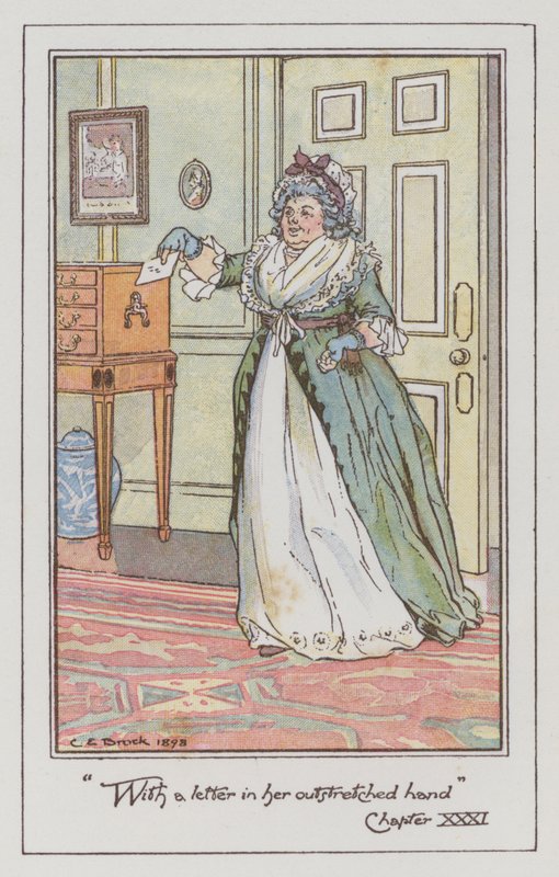 Jane Austenin kuvitus Sense and Sensibilitylle (värilitho) tekijältä Charles Edmund Brock