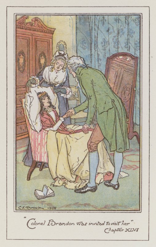 Jane Austenin kuvitus Sense and Sensibilitylle (värilitho) tekijältä Charles Edmund Brock