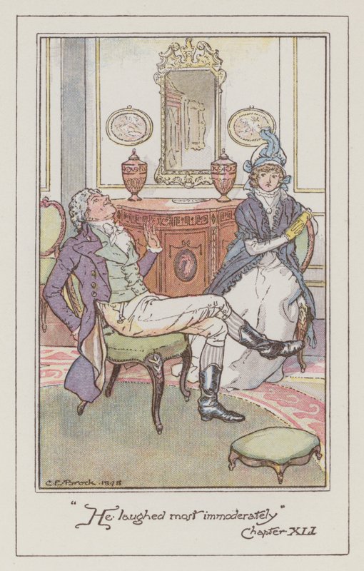 Jane Austenin kuvitus Sense and Sensibilitylle (värilitho) tekijältä Charles Edmund Brock