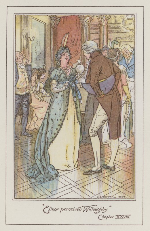 Jane Austenin kuvitus Sense and Sensibilitylle (värilitho) tekijältä Charles Edmund Brock