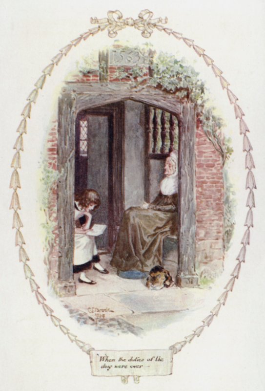 Kun päivän tehtävät olivat ohi (väri litho) tekijältä Charles Edmund Brock