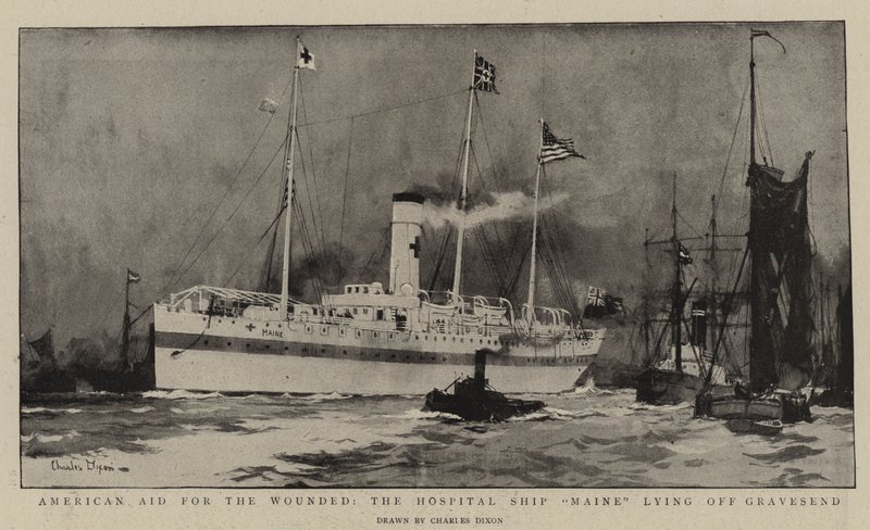 American Aid for Wounded, sairaalalaiva Maine makaamassa Gravesendissä tekijältä Charles Edward Dixon