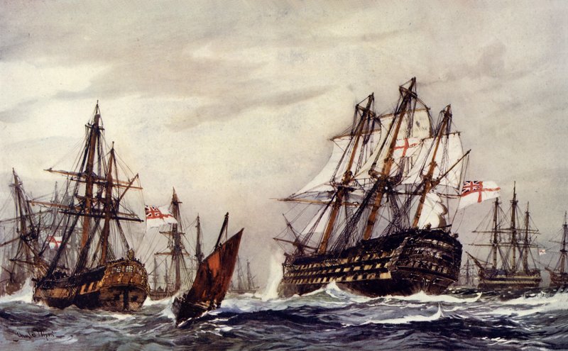 Bomb Ketches tervehtimässä voittoa, joulukuu 1805 tekijältä Charles Edward Dixon