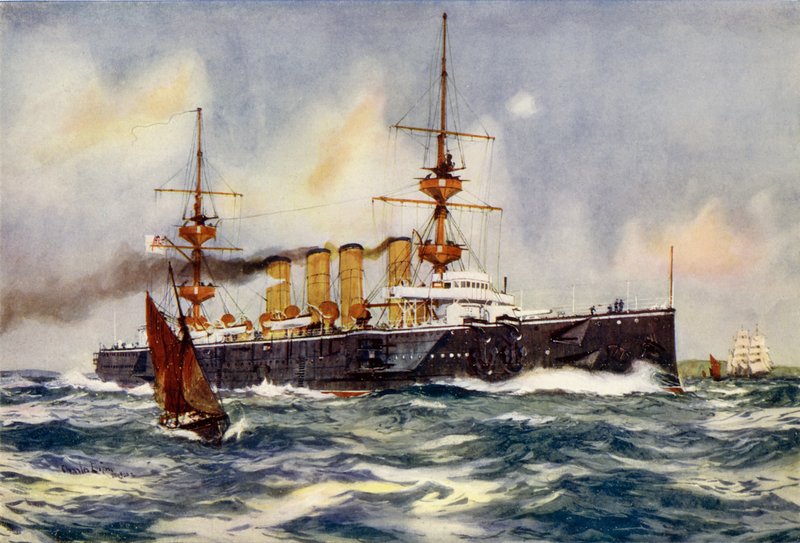 HMS Powerful Steaming up Channel hänen palattuaan Etelä-Afrikasta tekijältä Charles Edward Dixon