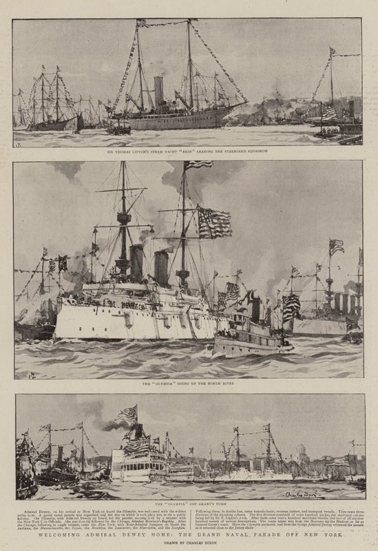 Tervetuloa Admiral Dewey Home, Grand Naval Parade New Yorkin edustalla tekijältä Charles Edward Dixon
