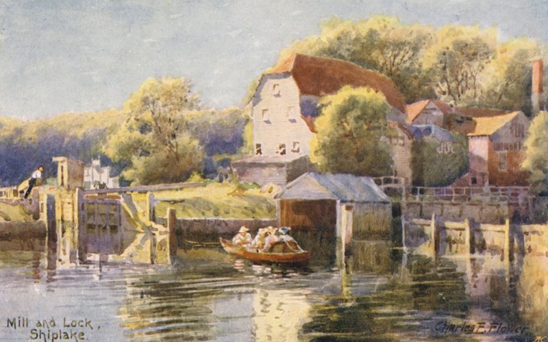 Thames-joki: Mill and Lock Shiplake (värilitro). tekijältä Charles Edwin Flower