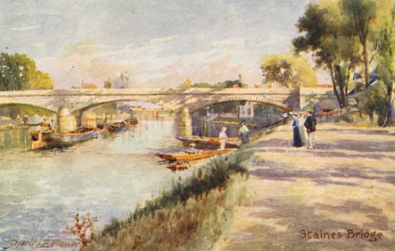 Thames-joki: Stainesin silta (värilitro) tekijältä Charles Edwin Flower