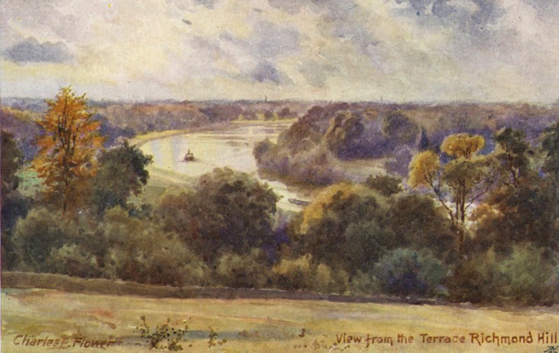 Thames-joki: Richmond Hillin terassilta (värilitro). tekijältä Charles Edwin Flower