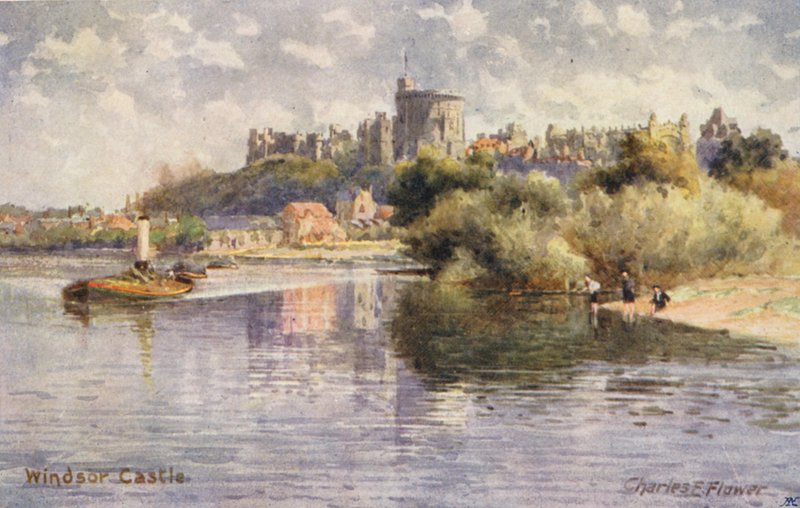 Thames-joki: Windsorin linna (värilitro) tekijältä Charles Edwin Flower
