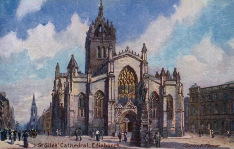St Gilesin katedraali, Edinburgh, Skotlanti (värilitho) tekijältä Charles Edwin Flower