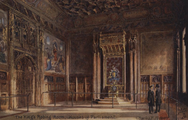 Kuninkaan pukuhuone, Parlamenttitalo (värilitho) tekijältä Charles Edwin Flower