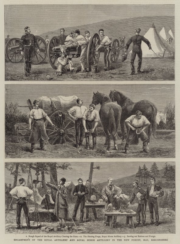 Royal Artilleryn ja Royal Horse Artilleryn leirintäalue New Forestissa, Hayssa, Breconshiressa tekijältä Charles Edwin Fripp