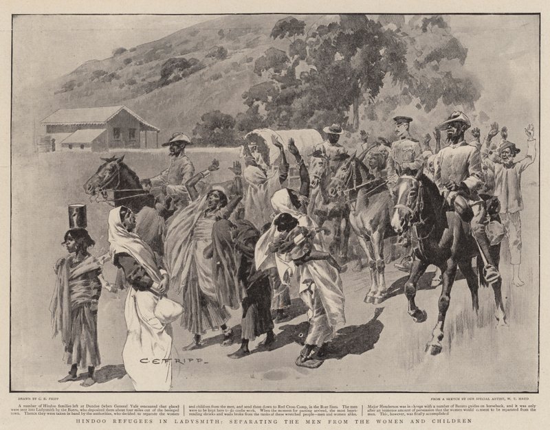 Hindoo Refugees in Ladysmith, erottavat miehet naisista ja lapsista tekijältä Charles Edwin Fripp