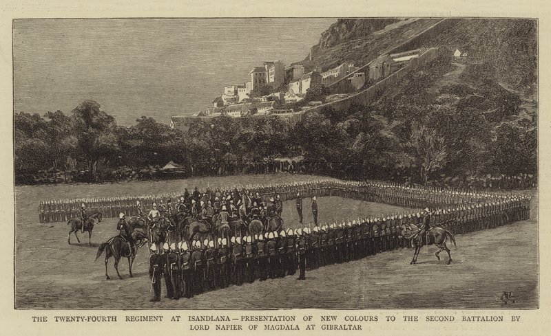 Kaksikymmentäneljäs rykmentti Isandlanassa, Magdalan lordi Napierin uudet värit toiselle pataljoonalle Gibraltarilla. tekijältä Charles Edwin Fripp