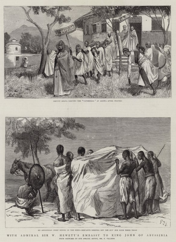 Amiraali Sir W Hewettin Abessinian kuningas Johnin suurlähetystön kanssa tekijältä Charles Edwin Fripp